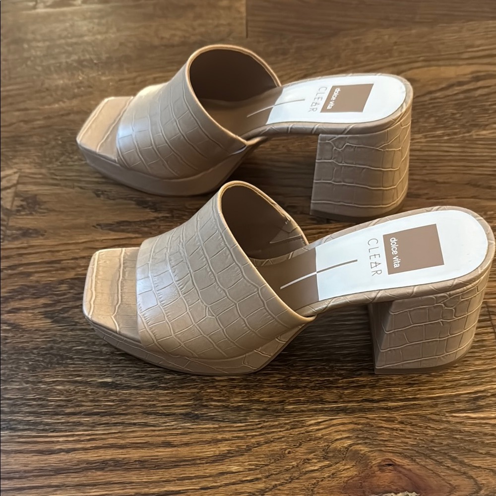 Dolce Vita Cream Croc-Embossed Mules - Picture 2 of 4